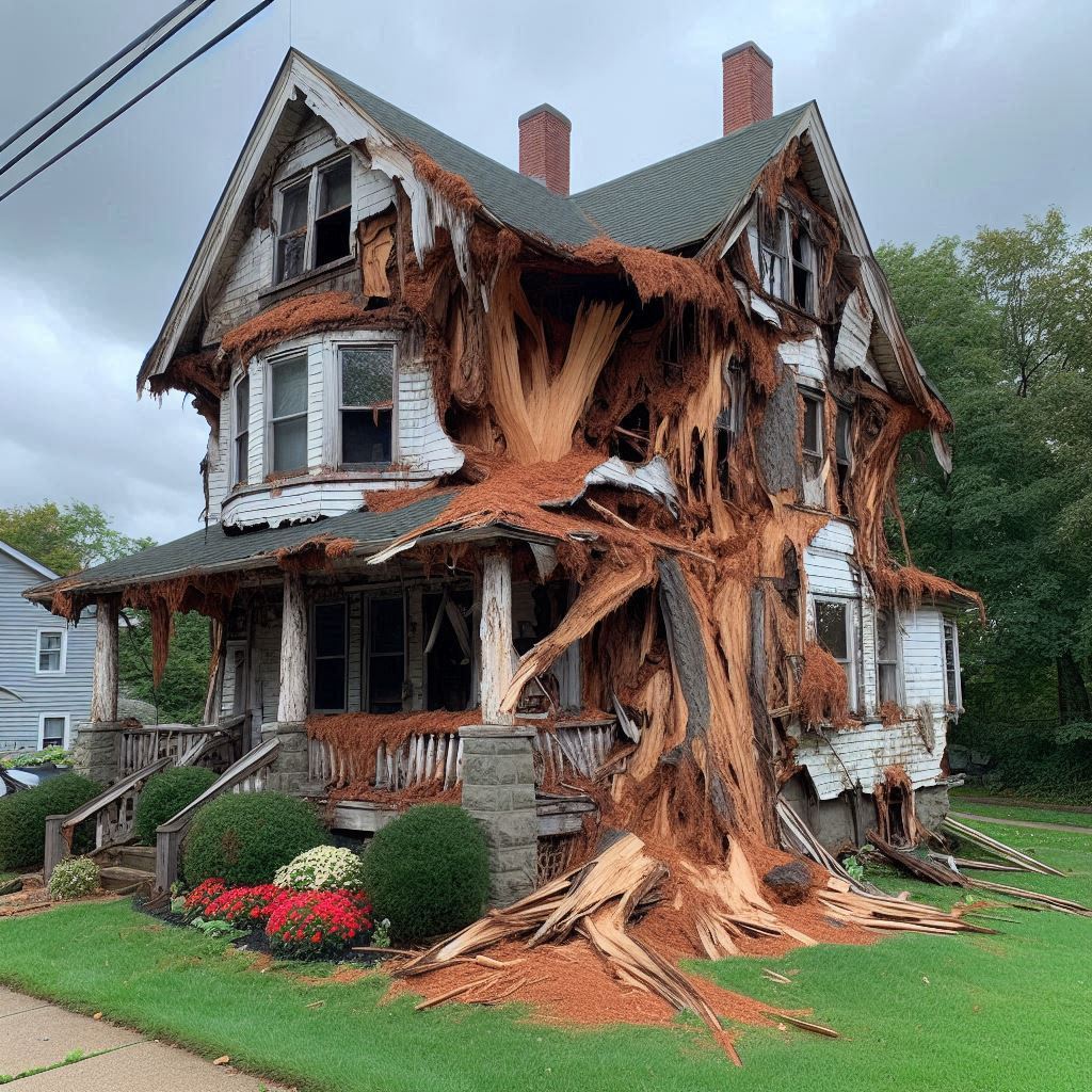 Signs Your Fort Benning Home Needs a Tree Inspection Blog Article - Tree with visible damage, including broken branches and signs of disease near an Fort Benning home